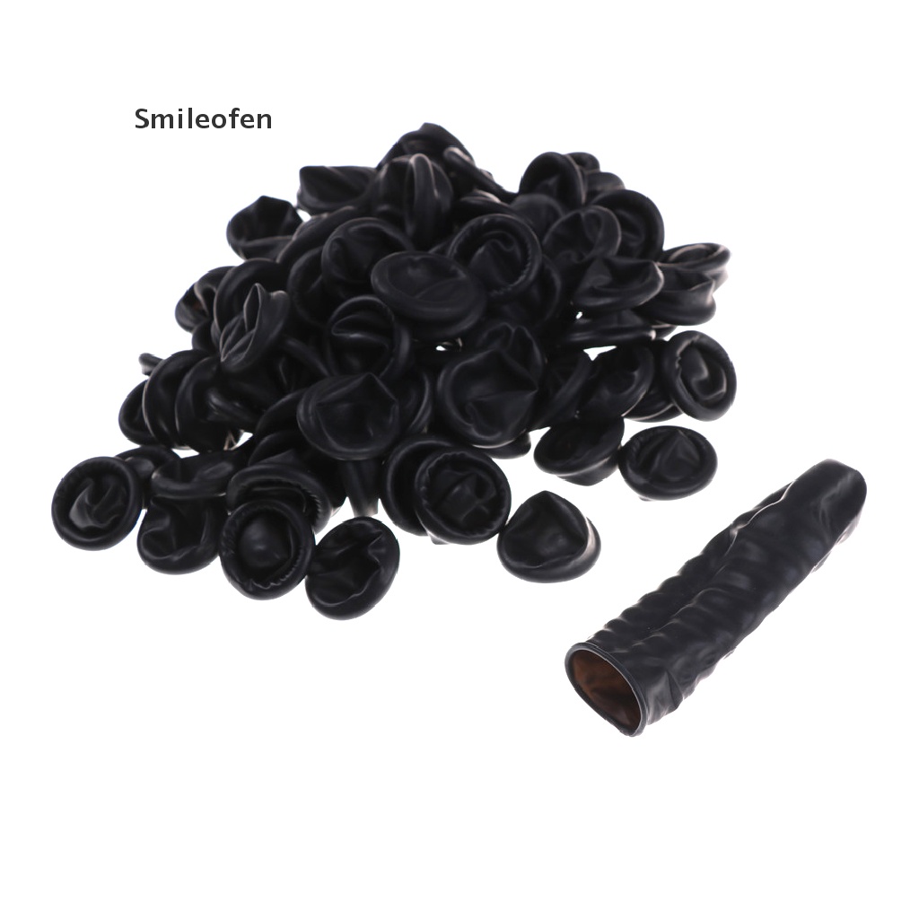 Set 100 bao ngón tay bằng cao su chống trượt màu đen