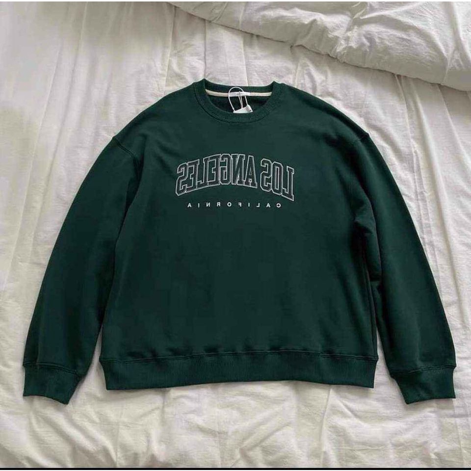 Áo Nỉ Brooklyn PEONYB Nữ [FREESHIP]  Sweater form rộng tay bồng, thun dài tay oversize màu xanh rêu cá tính Ulzzang