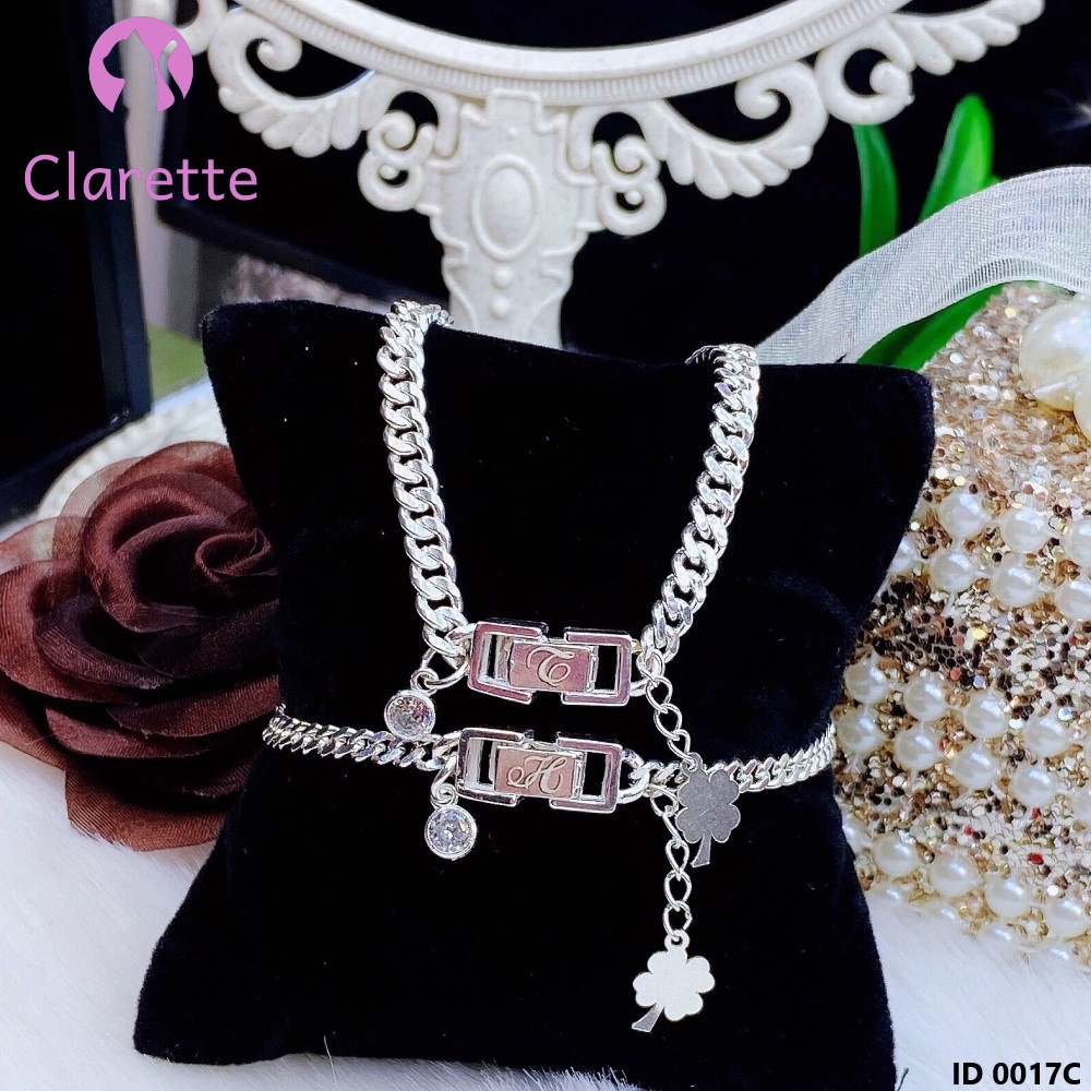 Vòng tay đôi nam nữ bạc hình khóa hộp Clarette 0017C