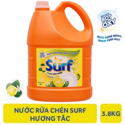 Nước rửa chén Surf hương tắc dịu nhẹ (nhãn hàng từ Unilever) 3.8kg