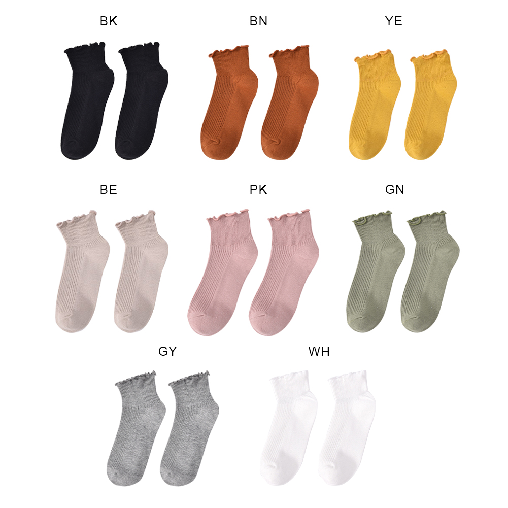 Tất Cotton Phối Ren Màu Trơn Ngọt Ngào Cho Nữ Jp5