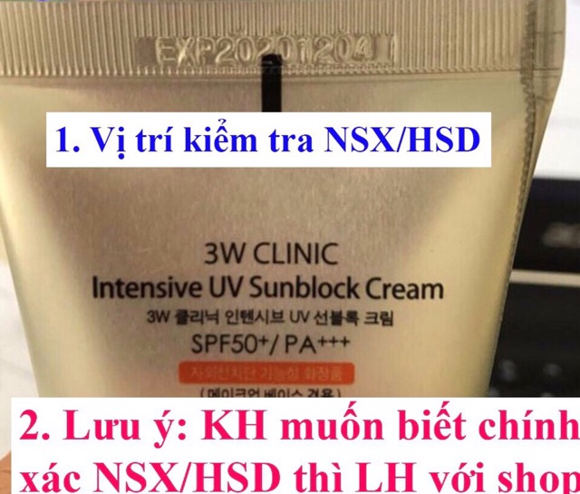 Kem chống nắng FREESHIPChống nắng 3W Clinic Hàn Quốc nâng tone da che khuyết điểm tốt