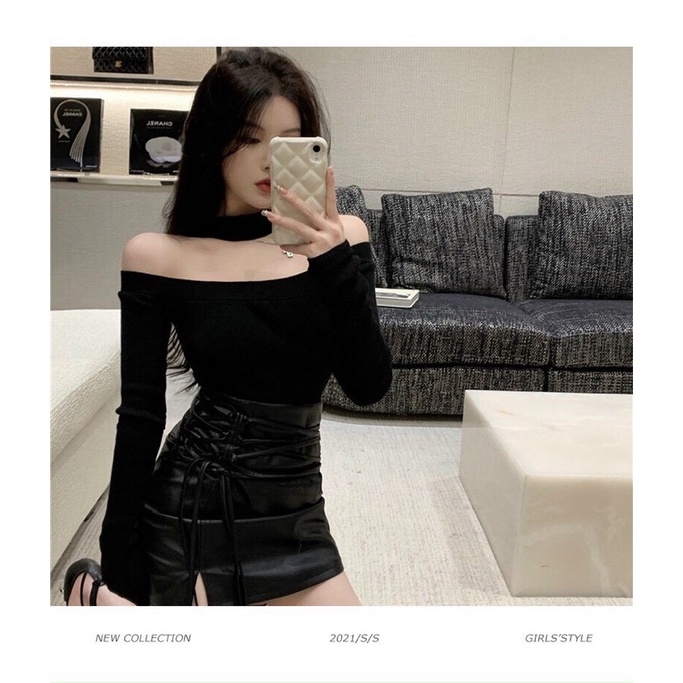 ÁO KIỂU TAY DÀI BẸT VAI KÈM CHOKER CỰC HOT P222