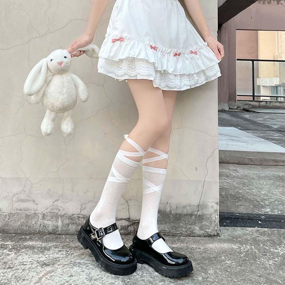 Vớ Phối Dây Ruy Băng Phong Cách Lolita Ngọt Ngào Cho Nữ