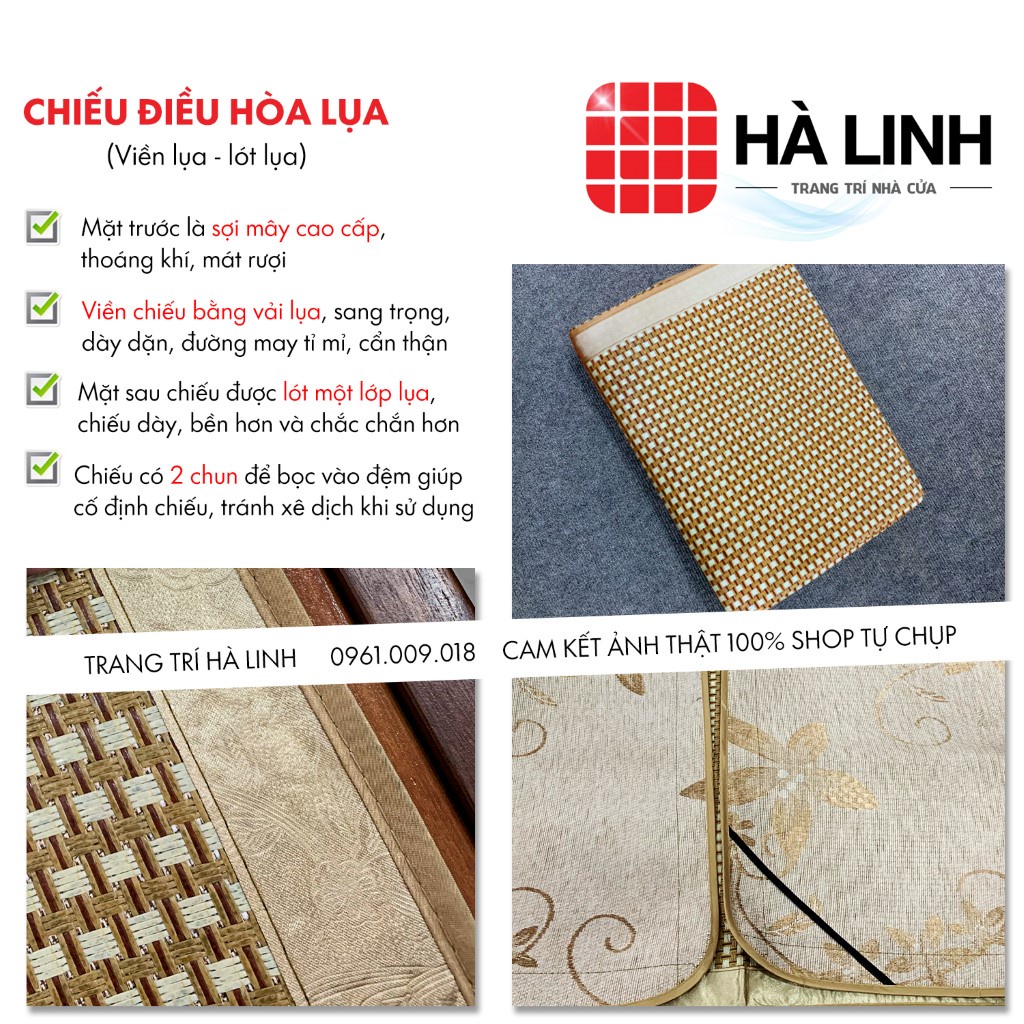 Chiếu điều hòa sợi mây tổng hợp lót lụa cao cấp 2 mặt giá rẻ 1m2 1m6 1m8