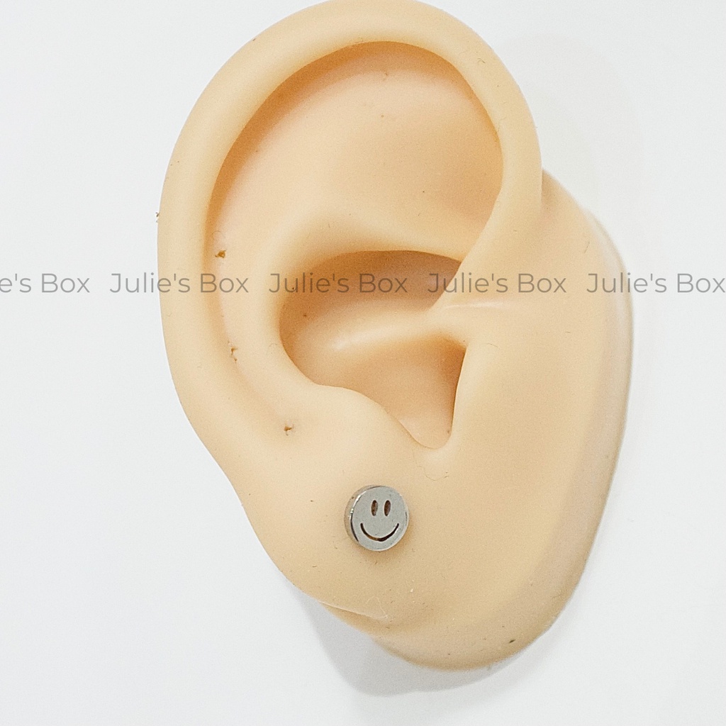 Khuyên Tai Unisex Hình Mặt Cười Màu Bạc Titan Không Gỉ Sét Không Ngứa Không Đen julies box 66