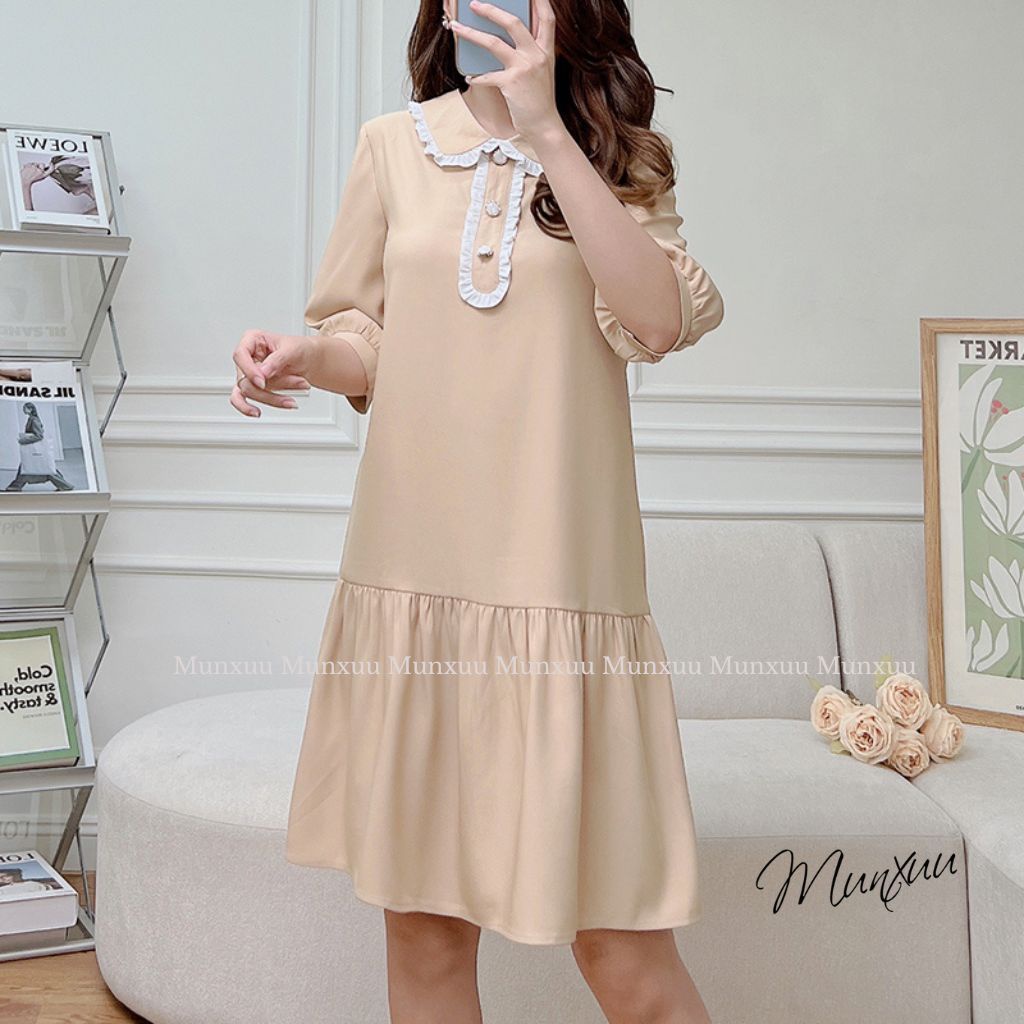 Đầm nữ thiết kế MUNXUU dáng babydoll tay lỡ xòe nhẹ trẻ trung, vải tơ mềm mát cao cấp - V13