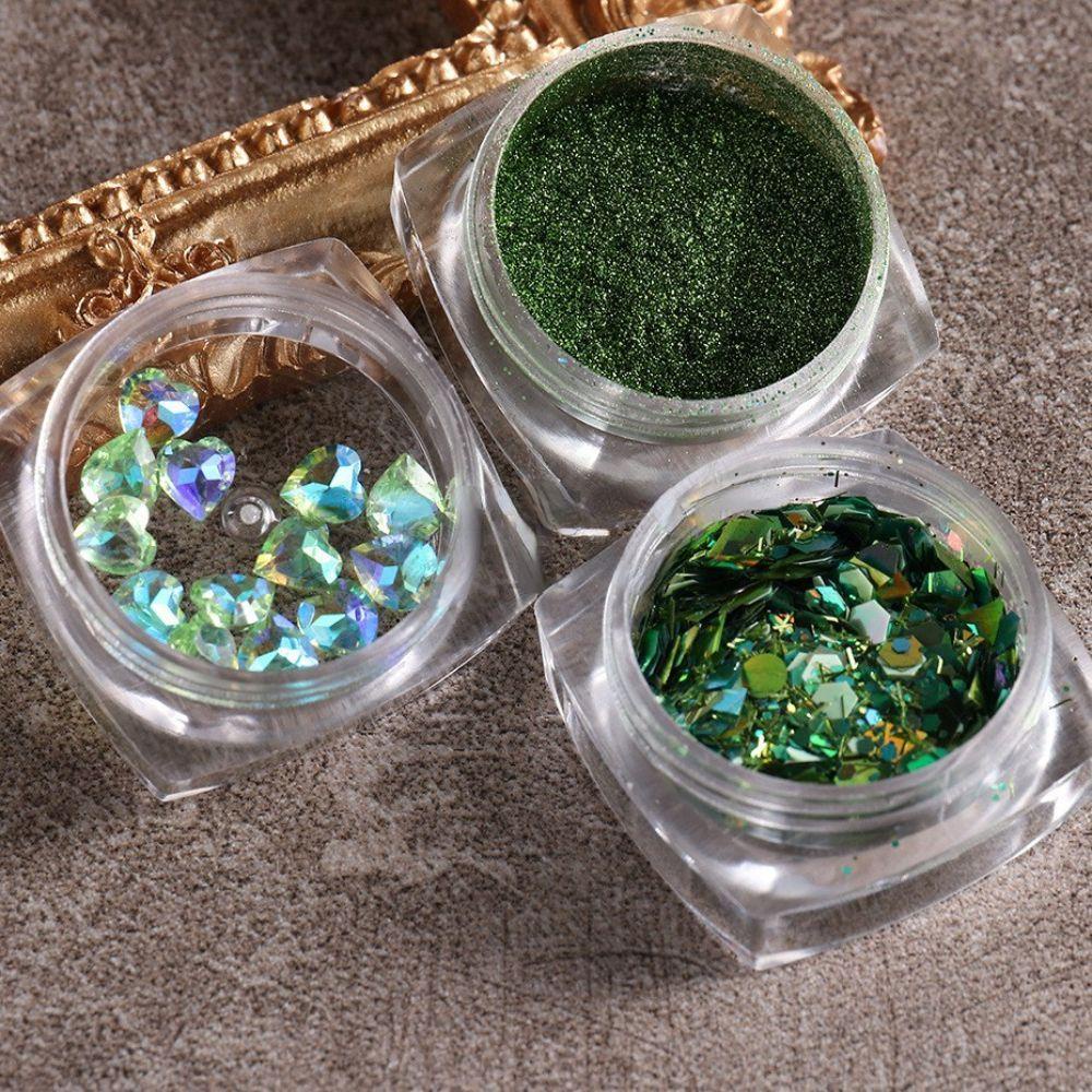 Hộp Sequin Lấp Lánh Màu Xanh Lá Dùng Trang Trí Móng Tay Nghệ Thuật