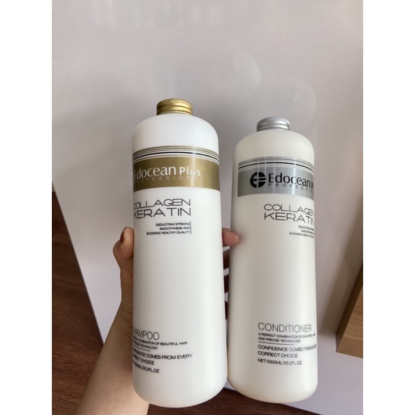 Dầu Gội Xả Edocean Plus Keratin Collagen Giúp Tóc Siêu Mượt Phục Hồi Chống Gãy Rụng 1000ml*2 - Được Salon tin dùng