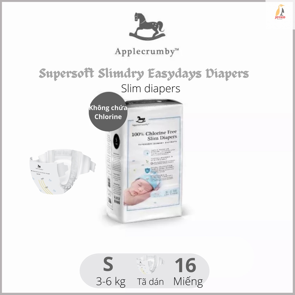 Tã/bỉm dán Applecrumby Supersoft SlimDry Easydays Tape Diapers S16/M15/L14/XL13