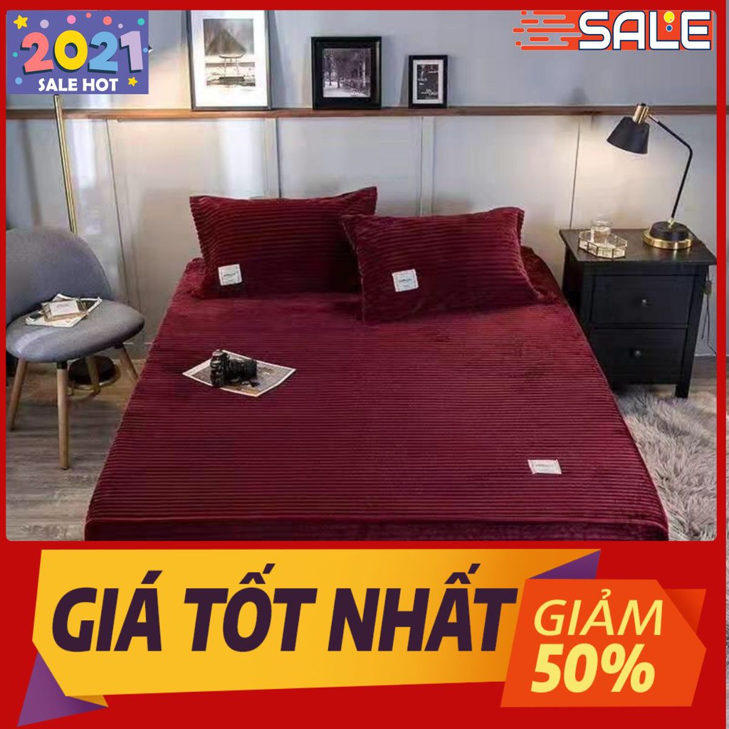 Bộ ga gối nhung tăm cao cấp màu đỏ mận