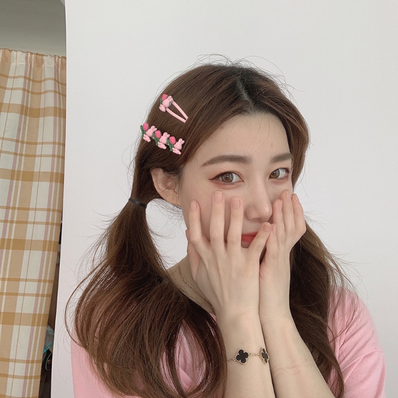 Kẹp tóc hình thỏ màu hồng thiết kế dễ thương phong cách Hàn Quốc