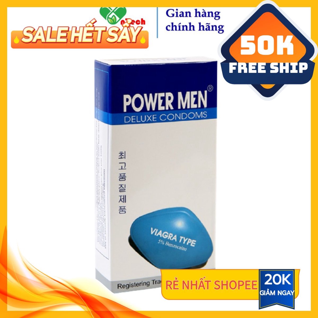 Bao cao suFreeshipPOWER MEN VIAGRA TYPE siêu mỏng trơn nhiều gel bôi trơn chứa 7% Benzocain siêu kéo dài thời gian
