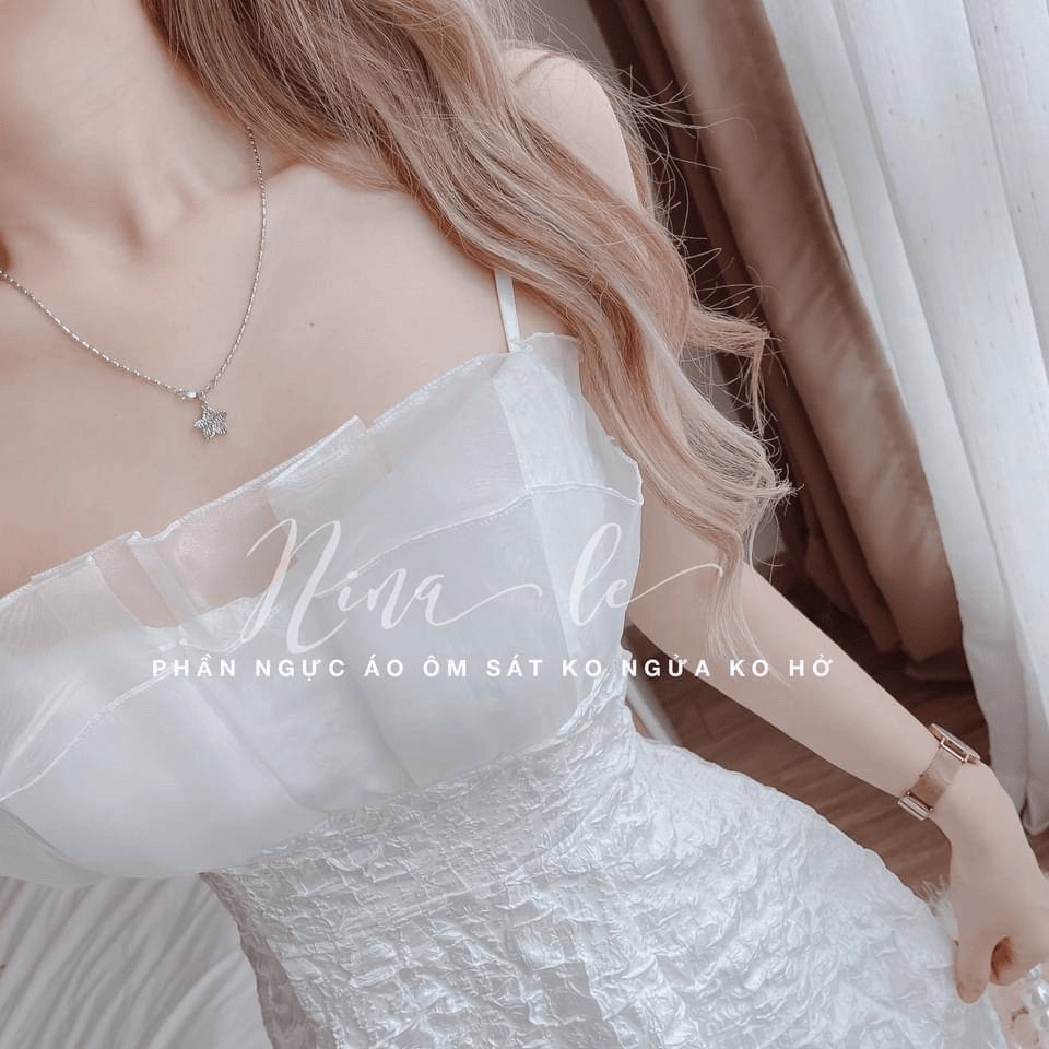 (Free Ship) ĐẦM GẤM HOA NỔI 2S TRẮNG XẾP LY NGỰC PHỐI VOAN