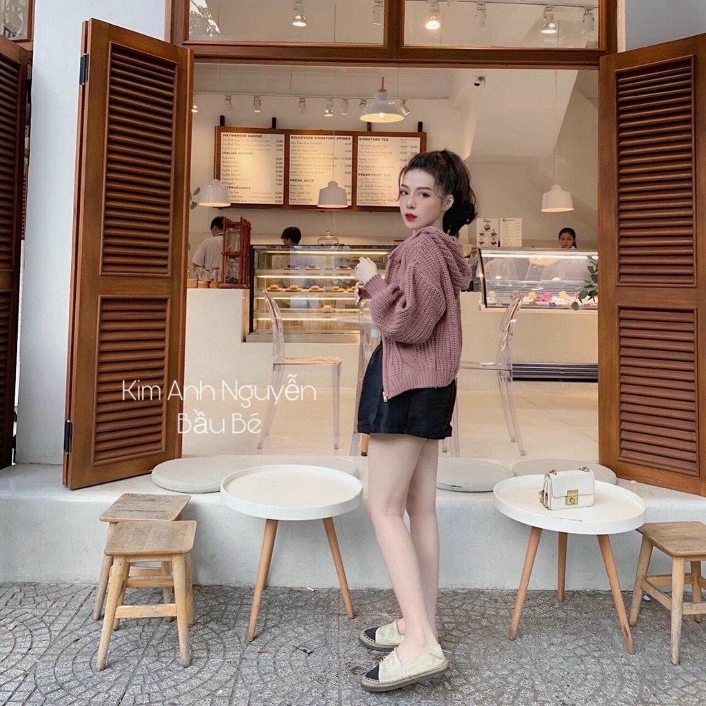 [ảnh thật-sẵn] Áo khoác len thừng mũ