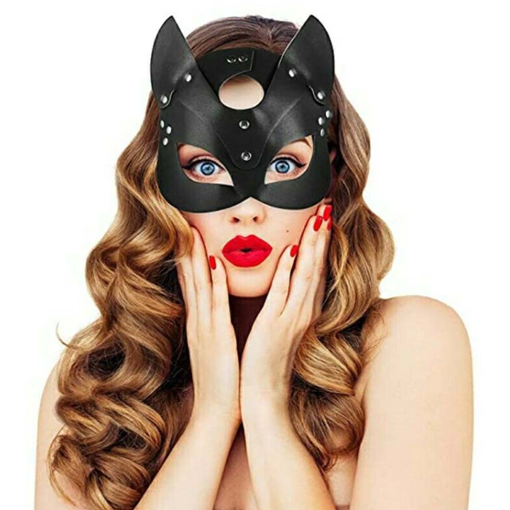 SINSEN Women Leather Cat Mask Sexy Half Face Eyemask Cosplay Costume Props Halloween Party Masquerade Mardi Gras Carnival Accessories