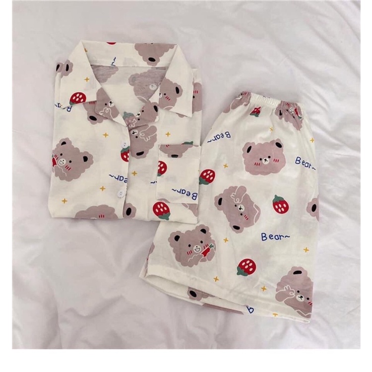 Set bộ ngủ lụa kate hoạ tiết cute kèm video quay thật