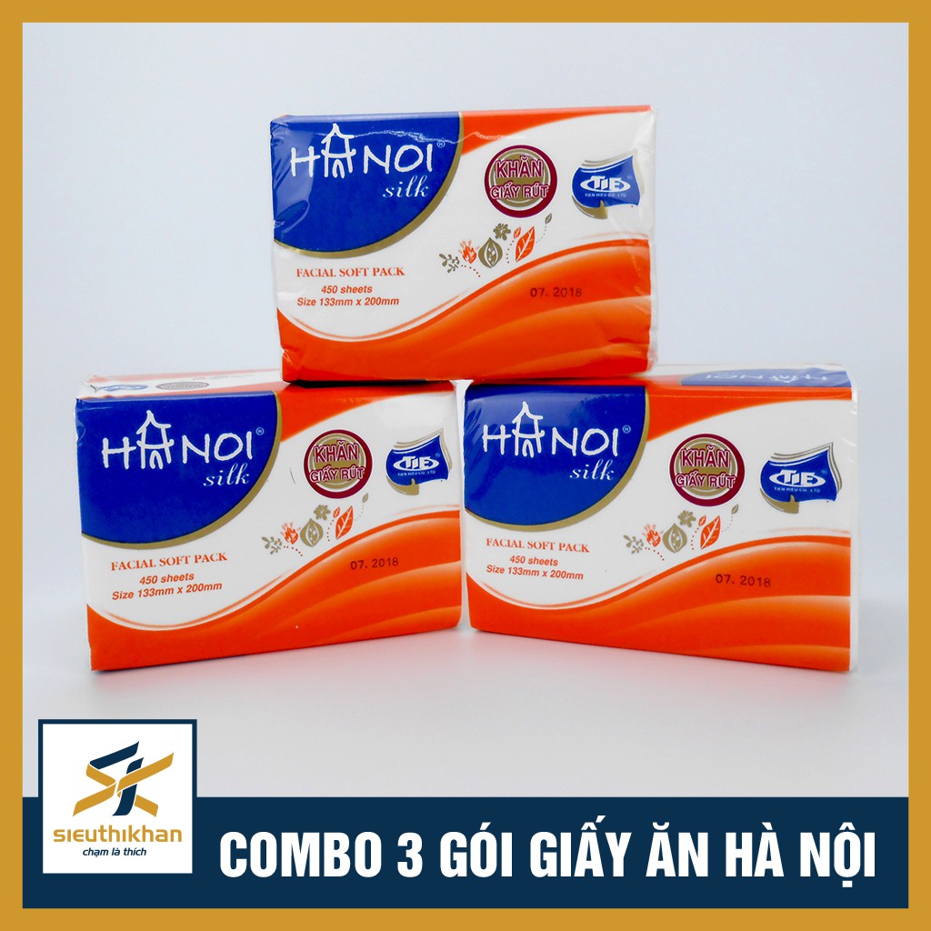 Set 3 gói giấy ăn rút nhỡ Hà Nội 150 tờ, 3 lớp, kích thước 13,3x20cm