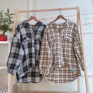 Áo khoác sơ mi unisex caro chất kate mịn đẹp - shop3nunisex