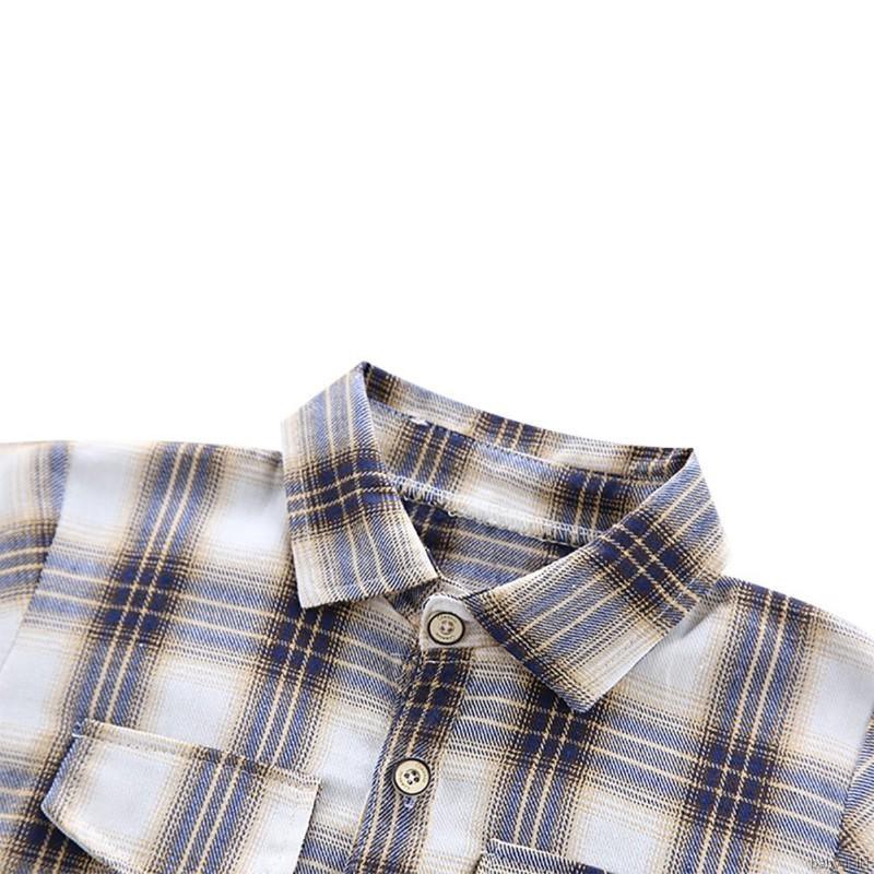 Bộ áo sơ mi dài tay sọc caro + quần dài cho bé trai