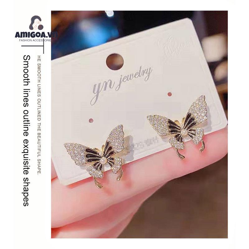 Bông Tai Hình Bướm Đính Đá Zircon Ngọt Ngào Cao Cấp Cho Nữ