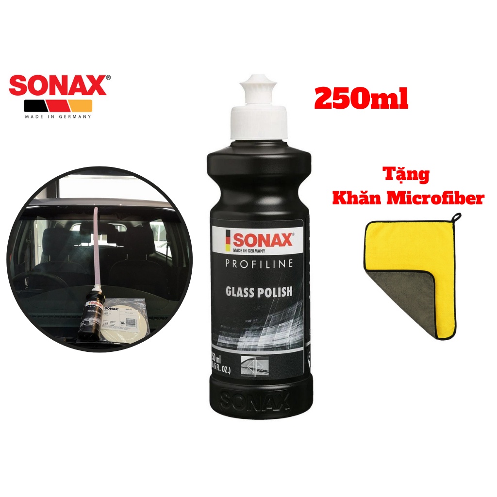 Dung Dịch Đánh Bóng Xóa Xước, Tẩy Ố Kính Sonax ProfiLine Glass Polish 273141 250ml Tặng Khăn