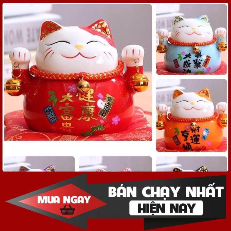 [SP BÁN CHẠY] Mèo thần tài may mắn Maneki Neko kèm đệm cao 10cm (6 màu)