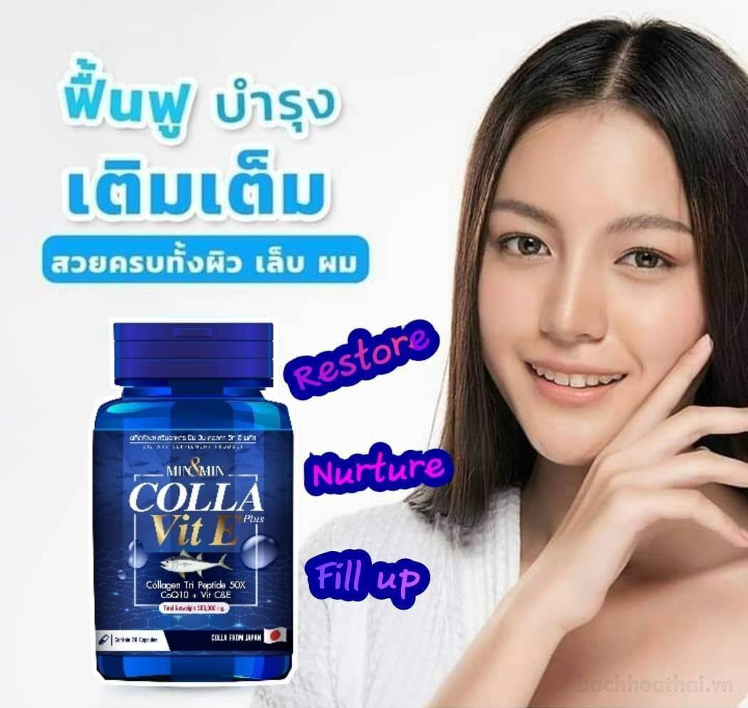 Hũ 30 vıên uốnǥ trắŉg da chắc khỏe móng ṫóc Min&Min Colla Vit E Plus Thái Lan