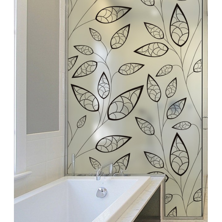 Decal dán kính cao cấp - Lá Viền Đen ( 60x58 )