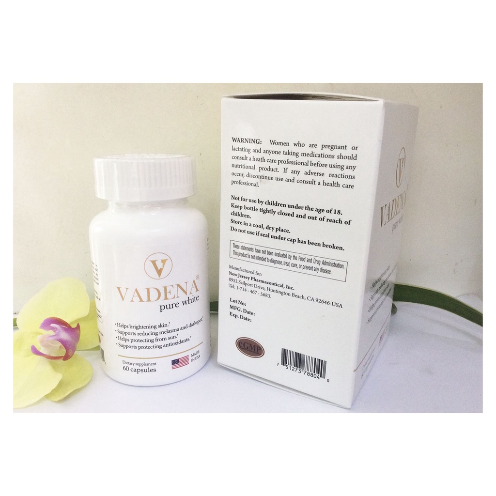 Viên uống Vadena Pure White chống nắng sáng da giảm nếp nhăn ngừa lão hóa lọ 60 viên