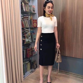 Chân váy bút chì 4 cúc xẻ hông
