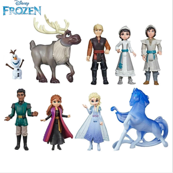 Frozen2 Princess Figures with Elsa Anna Kristoff Sven Olaf And Nokk Cake Toppers Decoration 9 Piece Set Action Toy