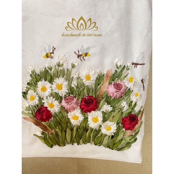 Túi tote thêu ruy băng, quà tặng đối tác