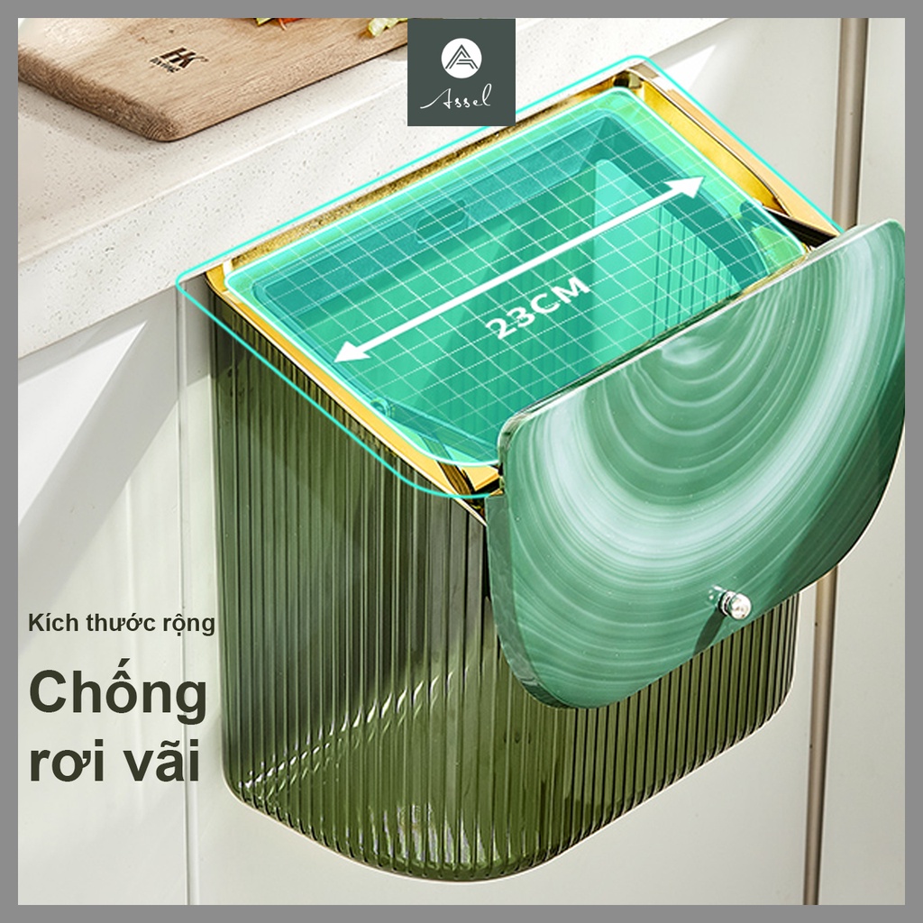 Thùng rác treo tủ bếp, thùng rác treo cửa tủ thông minh nhựa cao cấp vành kẹp túi rác phong cách Bắc Âu hiện đại ASSEL
