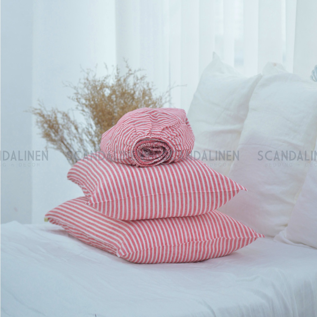 Set ga chun/ga chải Linen Pháp nhuộm miếng- Các màu kẻ sọc