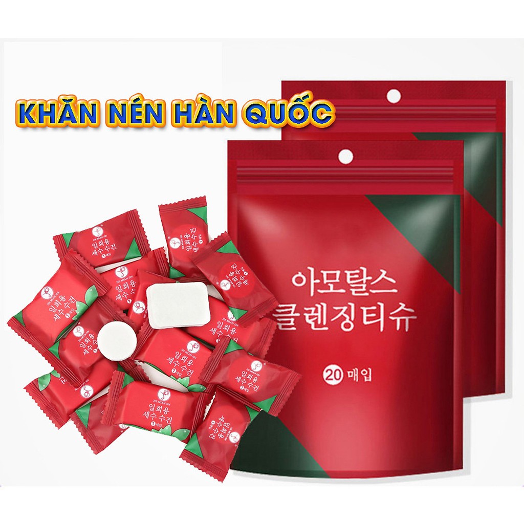 SET KHĂN NÉN ĐA NĂNG VẢI COTTON HÀN QUỐC HÌNH VIÊN KẸO TRÒN TIỆN LỢI DU LỊCH DI CHUYỂN NHIỀU