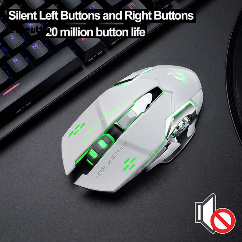 ✡YYS✡Rechargeable LED Backlit Mute Ergonomic Gaming Wireless Mouse with USB Receiver