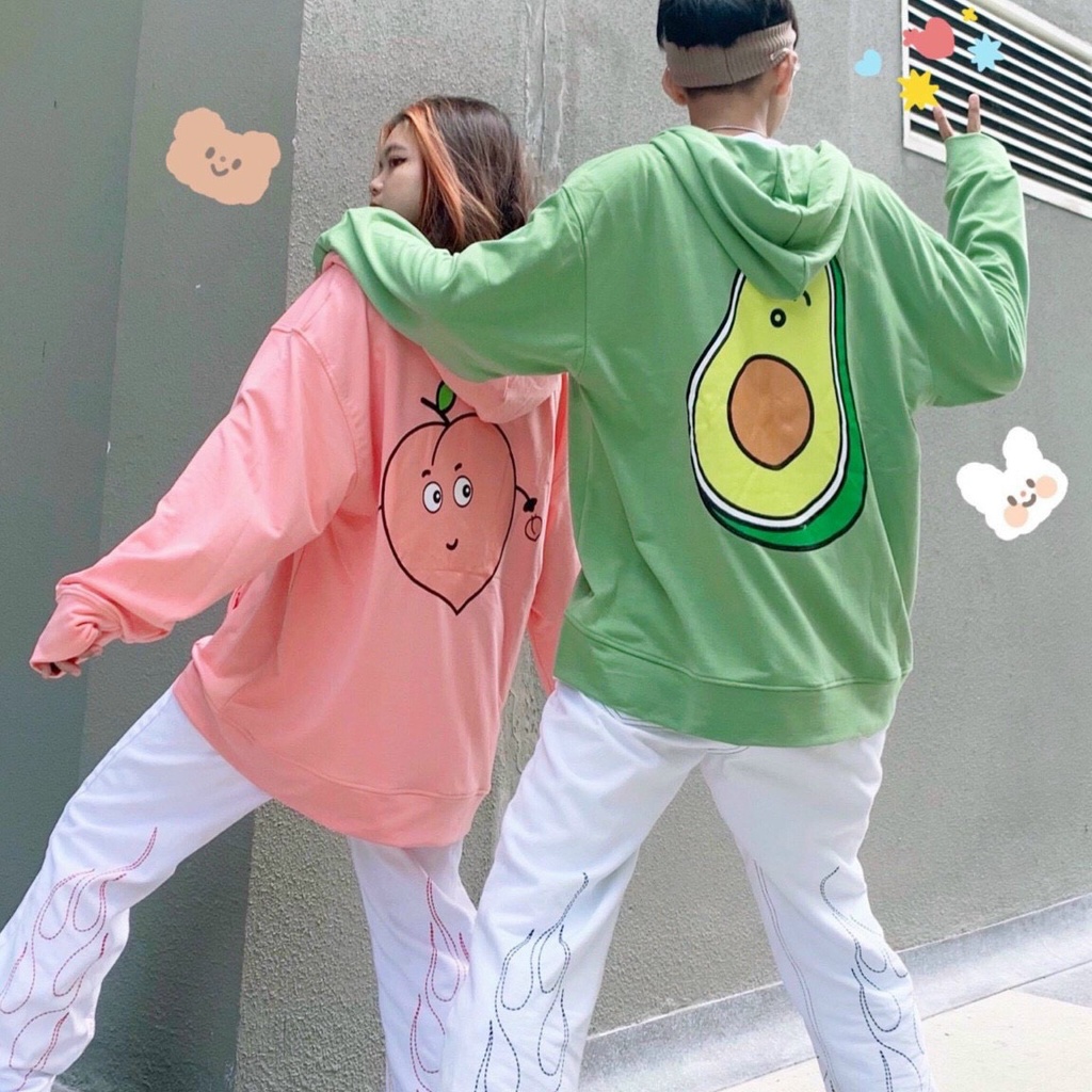 Áo khoác nỉ ngoại dày dặn quả bơ quả đào cute, áo khoác UNISEX  form đẹp màu sắc tươi tắn.