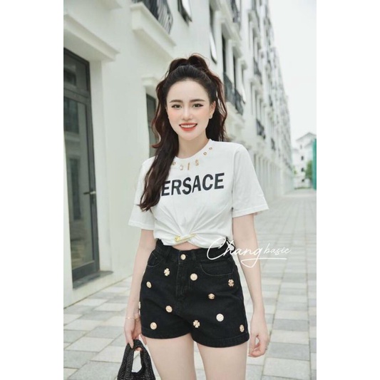 Quần sooc jean khuy hoa hàng QCL1