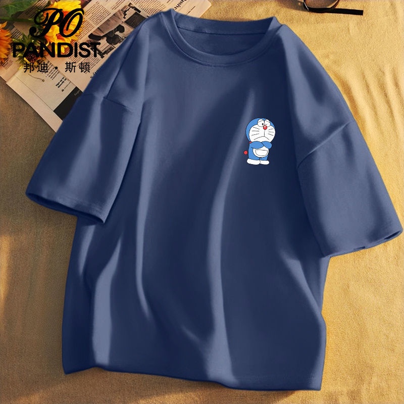 Áo Thun Tay Ngắn Dáng Rộng Vải Cotton Thoáng Khí In Hoạt Hình Doraemon Thời Trang Mùa Hè Cho Nam