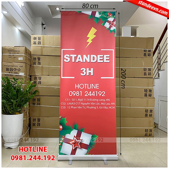 Standee Cuốn Nhôm Cao Cấp 80x200cm, Chân standee cuốn nhôm tốt | 3H