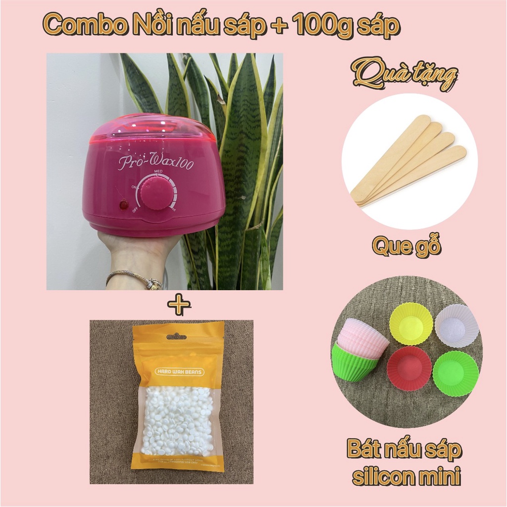 COMBO Wax Lông tại nhà Nồi Nấu Sáp Cao Cấp Pro Wax 100 + Sáp Thơm Cao Cấp túi 100g + Bát silicon mini