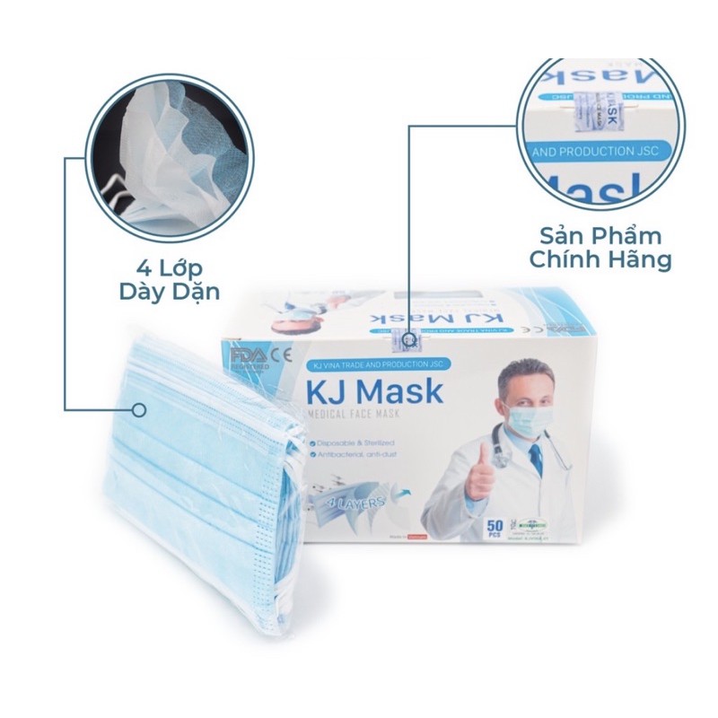 khẩu trang KJ Mask hàng công ty việt nam, giấy kháng khuẩn, 4 lớp