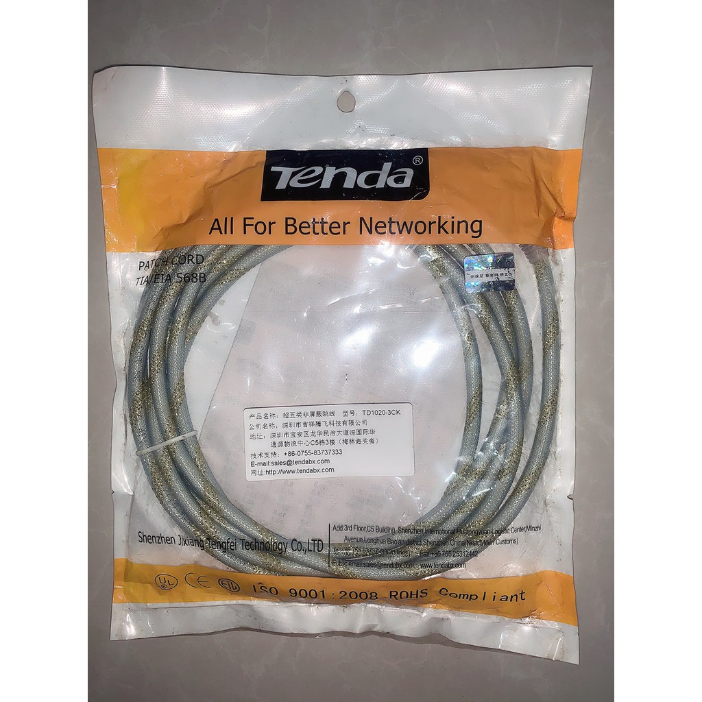 Cáp UTP Tenda 3m cat 5 TD 1020-3ck , cat 6 TD 2020-3ck, Cáp mạng bấm sẵn 2 đầu Tenda 3m dây bọc lưới