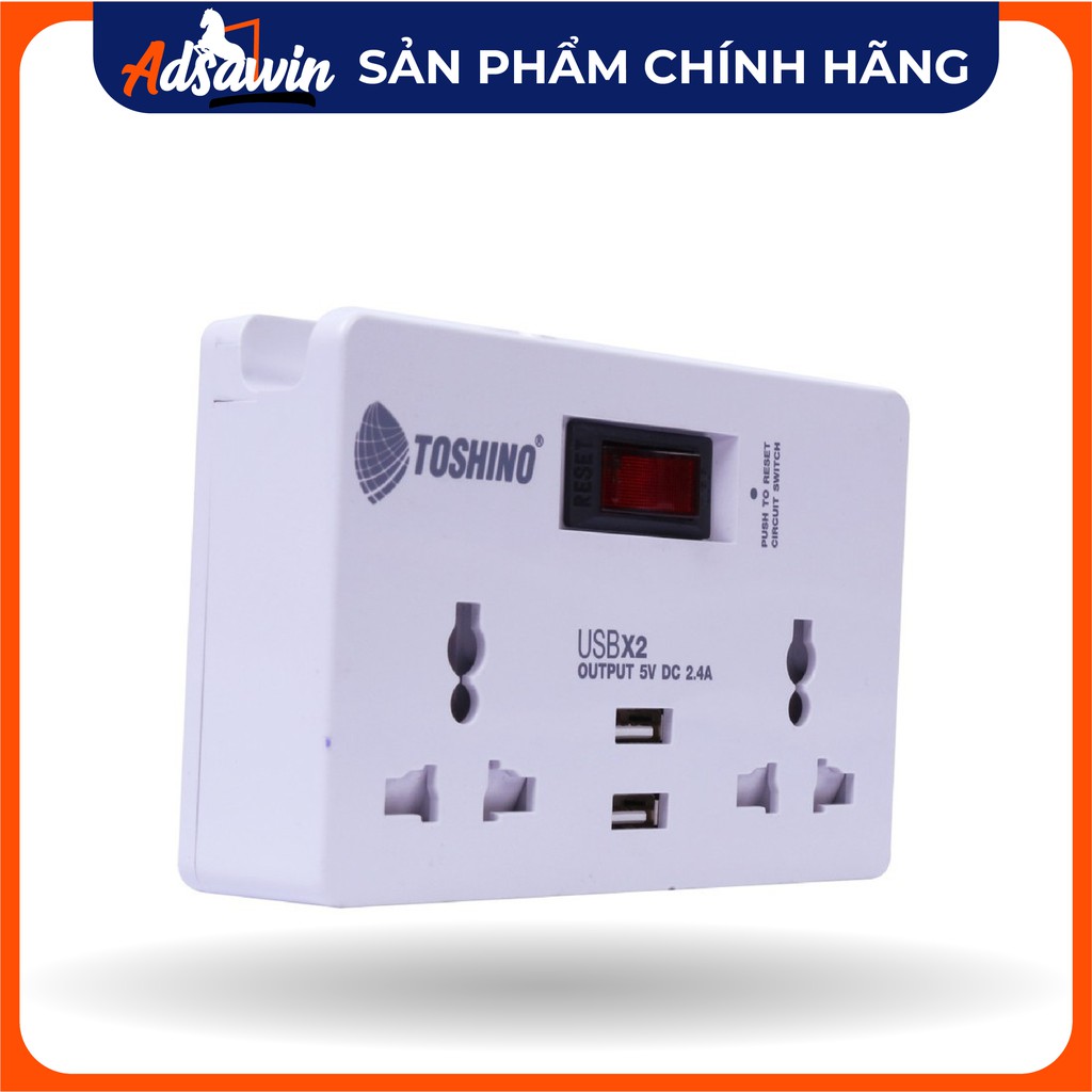 CHÍNH HÃNG-Phích cắm (Ổ cắm) chia ổ TOSHINO TW2USB MADE IN THAILAND chuyển đổi kèm công tắc và 2 cổng sạc USB.