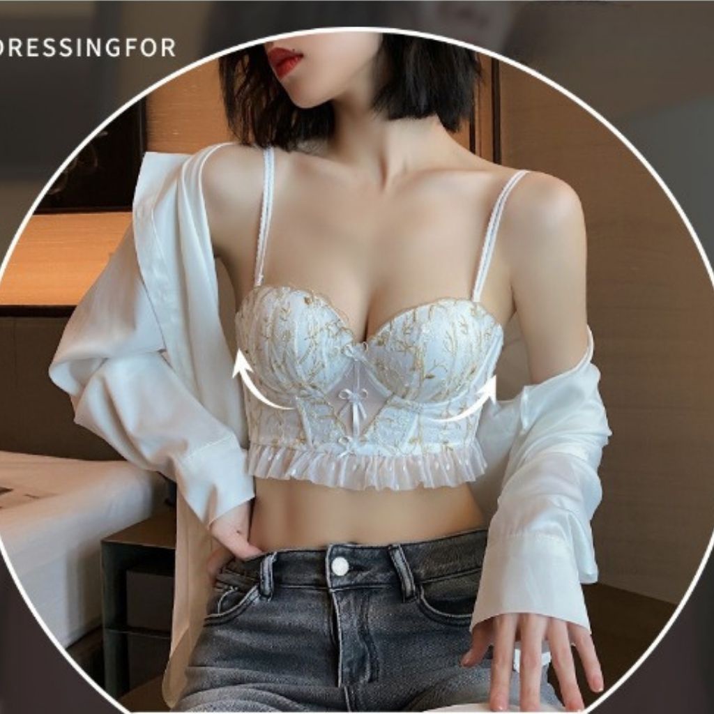 Áo bra nữ 2 dây ren hoa đính nơ sexy, Áo lót có gọng đệm mút nâng ngực tạo khe gợi cảm và quyến rũ DOPICO A1008
