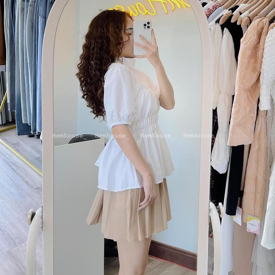 Set Áo Trấng Cổ Tàu Kèm Chân Váy Xếp Ly Siêu Xinh | BigBuy360 - bigbuy360.vn