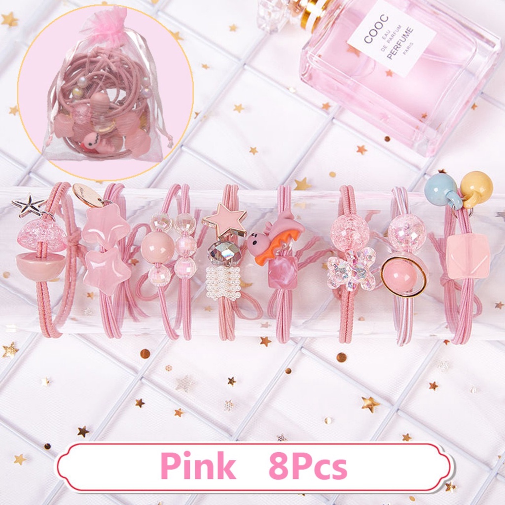 [CUTE] Bộ 8 Dây Cột Tóc Thời Trang Rất Xinh Cho Nữ Tặng Kèm Túi Lưới