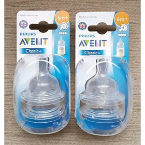 Núm ty Avent lượng sữa chảy nhanh 4 lỗ (cổ rộng, 6M+)