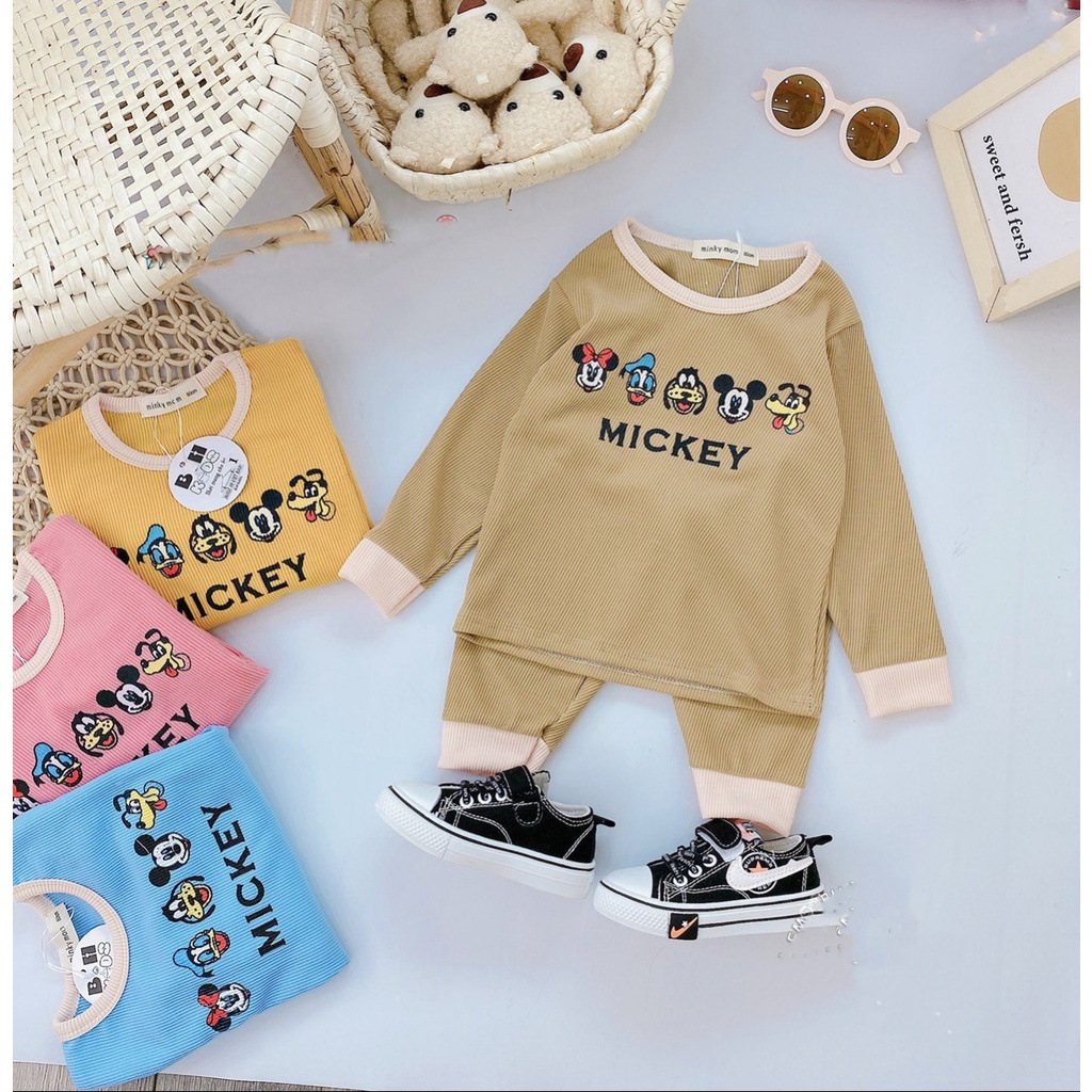 Quần áo dài cho bé, bô len gân tăm Minky Mon Cho Bé Trái Bé Gái In Hình Siêu Đẹp